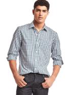Gap Men Wrinkle Resistant Plaid Standard Fit Shirt - Savvy Teal