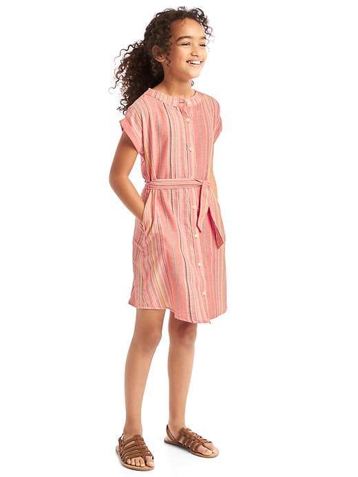 Gap Stripe Short Sleeve Shirtdress - Fire Coral