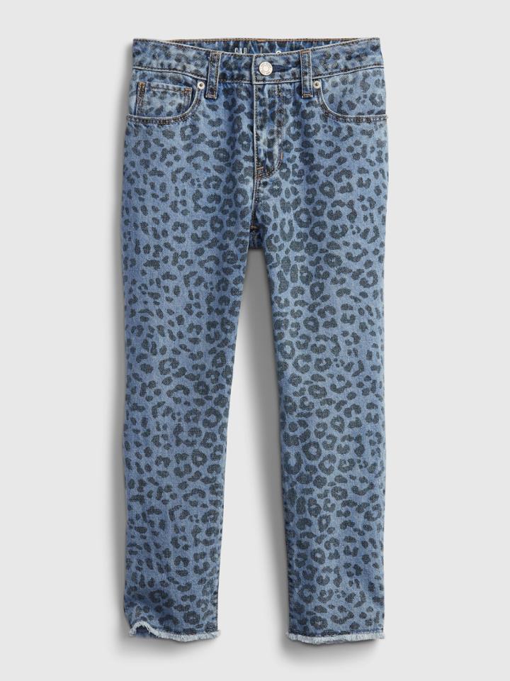 Kids Mid Rise Leopard Print Girlfriend Jeans With Washwell3