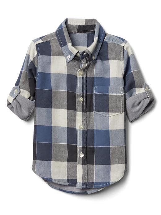 Gap Plaid Double Weave Convertible Shirt - Bainbridge Blue