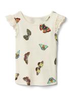 Gap Women Crochet Sleeve Tee - Cream Butterfly