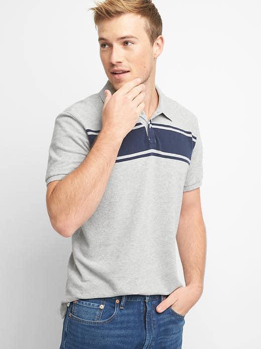 Gap Women Short Sleeve Stripe Pique Polo - New Heather Grey