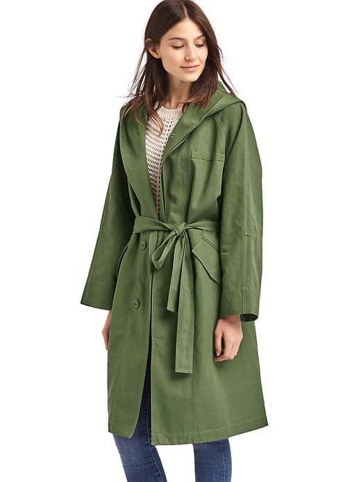 Gap Women Hooded Midi Trench - Walden Green