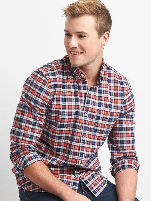 Gap Women Oxford Tartan Slim Fit Shirt - Hula Red