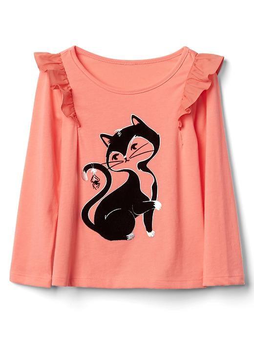 Gap Embellished Halloween Graphic Ruffle Tee - Cat