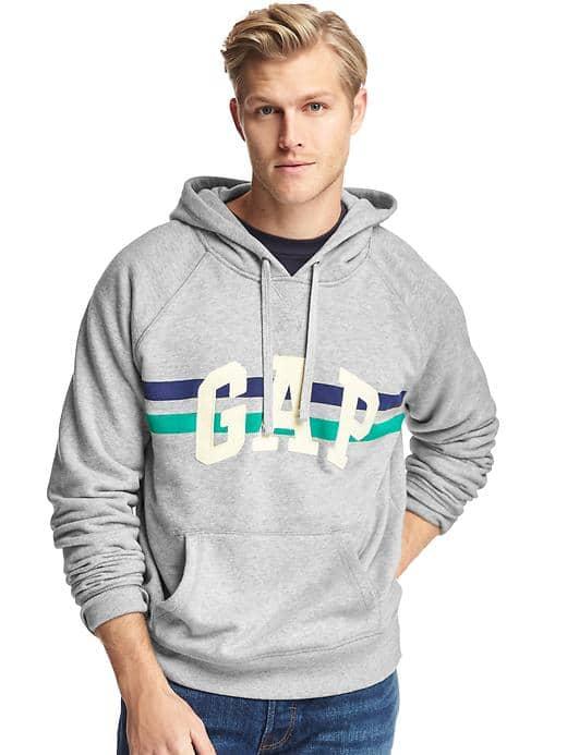 Gap Men French Terry Chest Stripe Pullover Hoodie - New Heather Grey