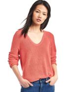 Gap Women Soft Textured Merino Wool Blend Sweater - Spring Coral