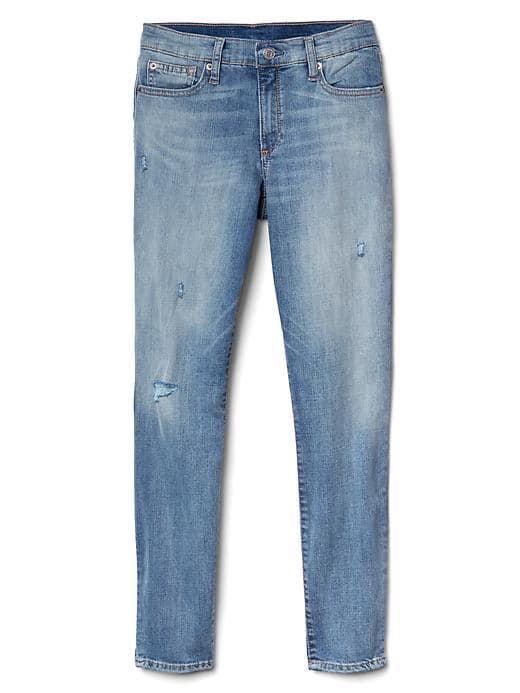 Gap Women Mid Rise Distressed True Skinny Ankle Jeans - Light Indigo