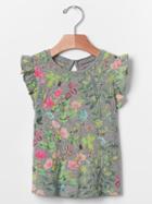 Gap Floral Print Flutter Tee - Grey Heather