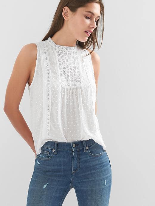 Gap Women Swiss Dot Lace Tank - Optic White