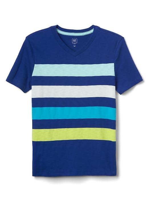 Gap Women Bold Stripe V Neck Slub Tee - Brillant Blue