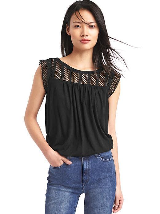 Gap Women Crochet Lace Tank - True Black