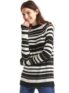 Gap Women Merino Wool Blend Stripe Mock Neck Sweater - Black Stripe