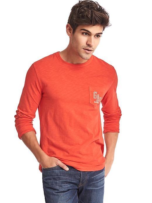 Gap Men Logo Long Sleeve Pocket Tee - Grenadine Orange