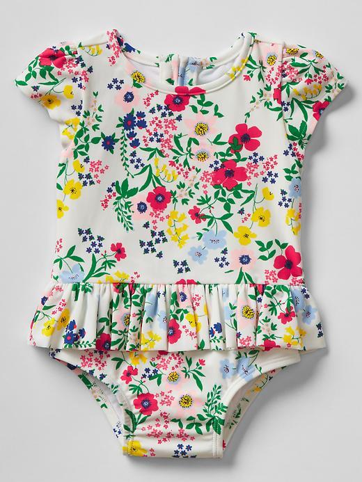 Gap Floral Peplum Swim One Piece - Ivory Frost