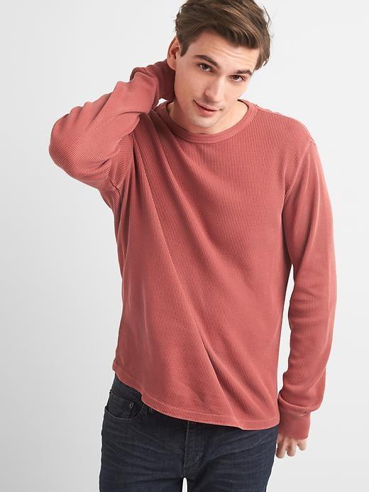 Gap Men Garment Dyed Waffle Crewneck - Red Hawk