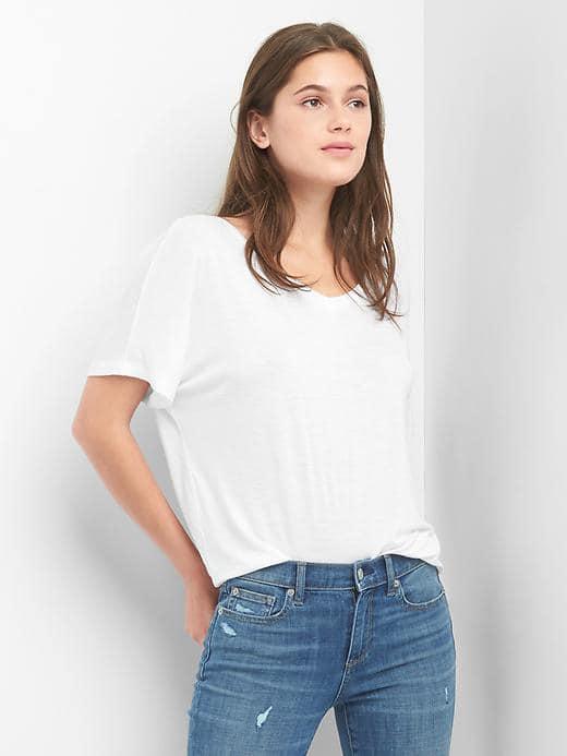 Gap Women Double V Neck Tee - White