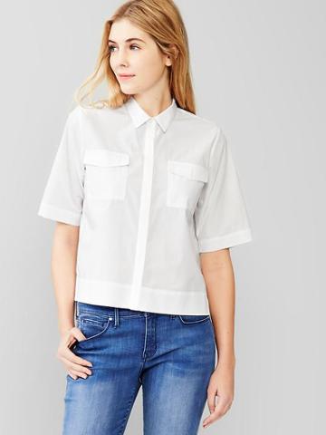 Gap Women Short Sleeve Shirt - White