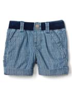 Gap Railroad Stripe Pull On Shorts - Blue Railroad Stripe