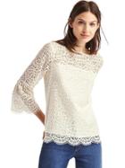 Gap Women Crochet Lace Three Quarter Bell Sleeve Top - Off White