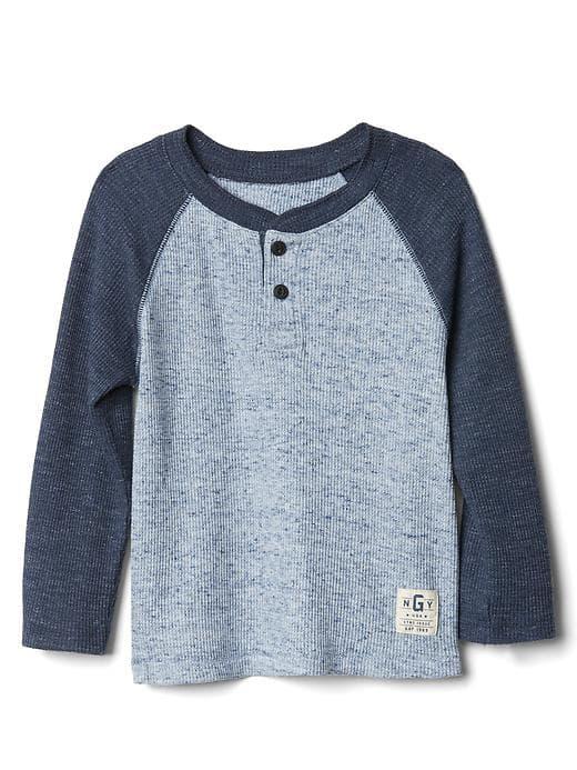 Gap Waffle Knit Baseball Henley - Heather Blue
