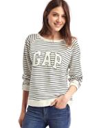 Gap Women Textured Logo Pullover Sweatshirt - White Stripe