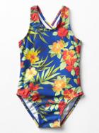 Gap Rear Ruffle Swim One Piece - Blue Floral