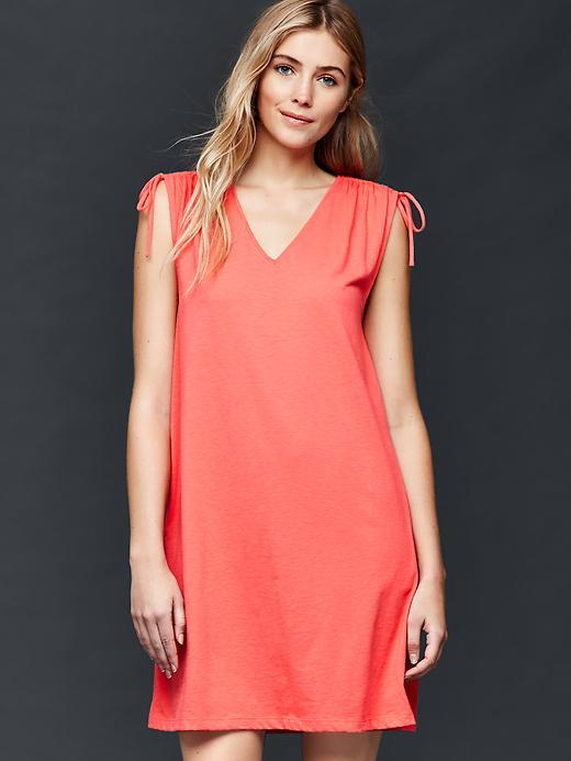 Gap Women Sleeveless V Neck Swing Dress - Fire Coral