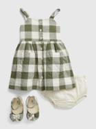 Baby Linen-cotton Plaid Dress And Shoe Set
