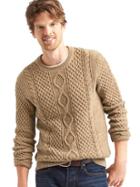 Gap Men Nepped Cable Knit Sweater - Light Camel