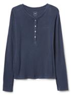 Gap Women Textured Long Sleeve Henley - True Indigo