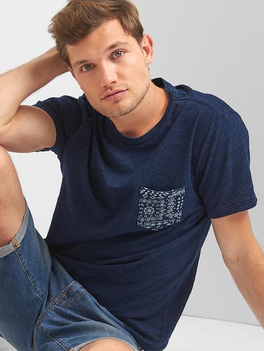 Gap Women Indigo Slub Jersey Print Pocket Tee - Dark Indigo