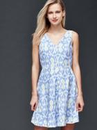 Gap Women Linen Fit & Flare Dress - Light Blue Print