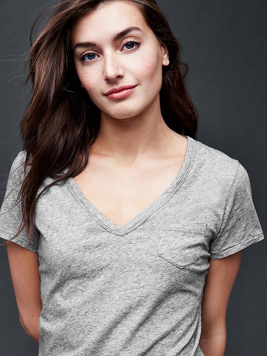 Gap Vintage Wash V Neck Tee - Marled Grey Heather