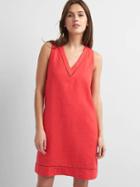 Gap Women Linen V Neck Mini Dress - Hula Red