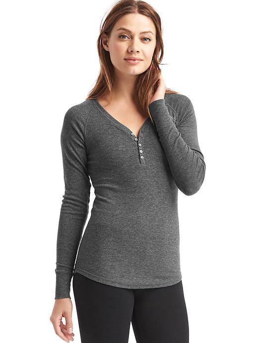 Gap Women Ribbed Long Sleeve Henley - Charcoal Heather