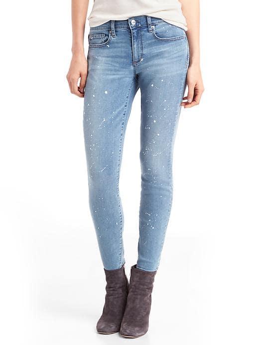 Gap Women Stretch 1969 Paint Splatter True Skinny Ankle Jeans - Medium Indigo