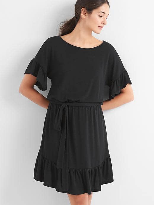 Gap Women Softspun Ruffle Tie Belt Dress - True Black