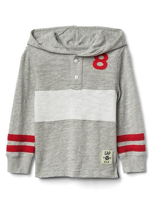 Gap Varsity Slub Henley Hoodie - Light Heather Gray