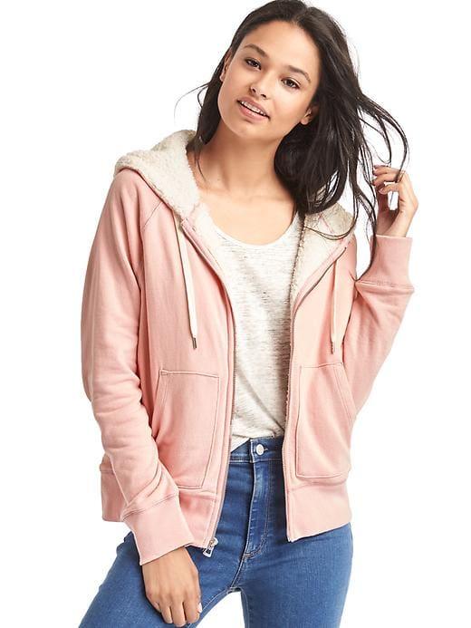 Gap Women Sherpa Zip Hoodie - Pink Dust