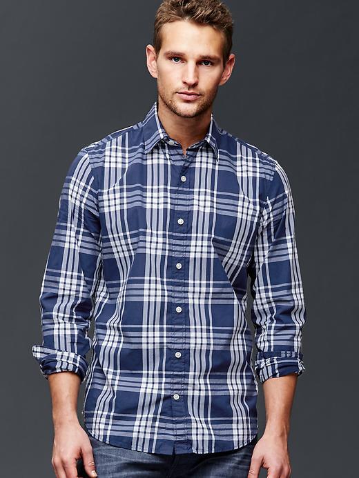 Gap Men Plaid Polin Shirt Slim Fit - Comet Blue