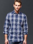 Gap Men Plaid Polin Shirt Slim Fit - Comet Blue