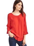 Gap Women Solid Ruffle Blouse - New Coral