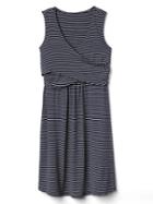 Gap Women Sleeveless Wrap Dress - Navy/white Stripe
