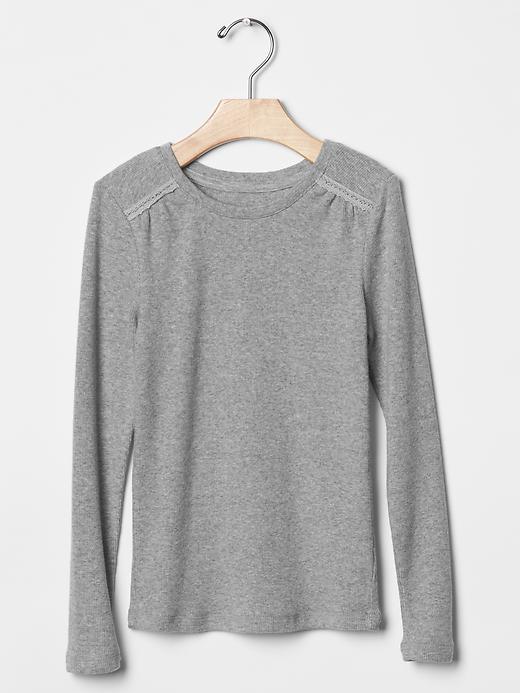 Gap Ribbed Lace Trim Tee - Grey Heather