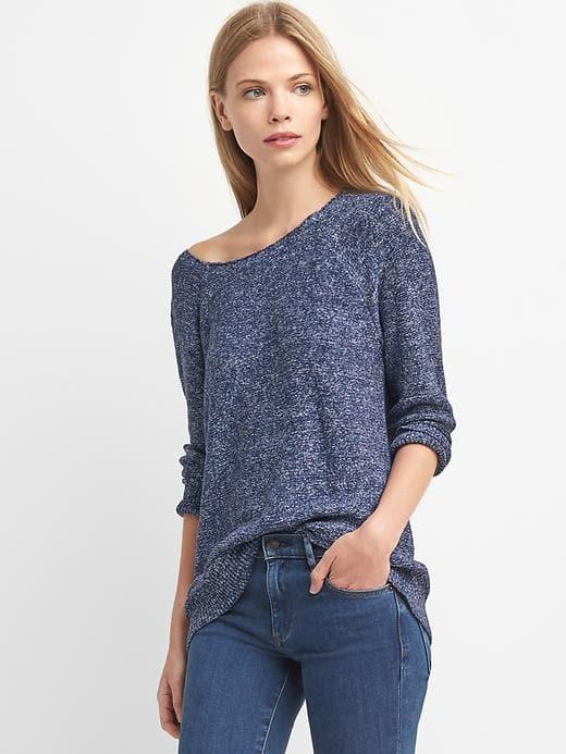 Gap Women Slouchy Spacedye Boatneck Sweater - Navy Space Dye