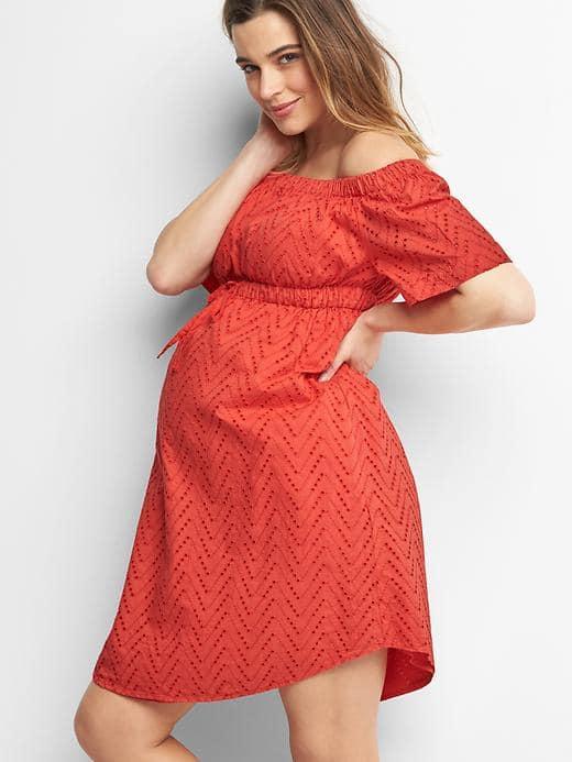Gap Women Zigzag Off Shoulder Dress - New Coral