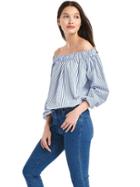 Gap Women Stripe Off Shoulder Top - Light Blue Stripe