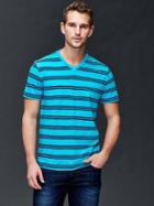 Gap Men Vintage Wash V Neck T Shirt - Blue Stripe
