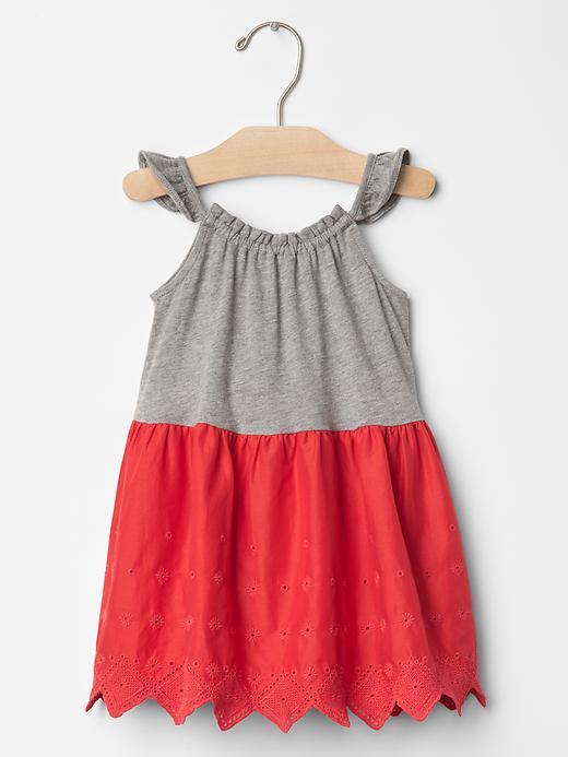 Gap Eyelet Scallop Flutter Dress - Grey Heather